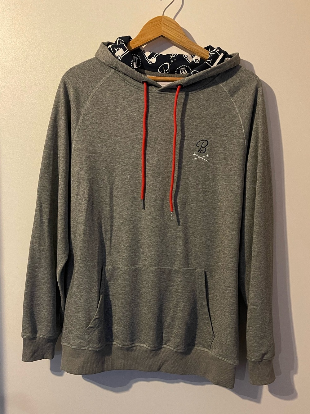 Barstool Golf Sports Printed Lined Hoodie Sweatshirt Grey Red Men's Large L